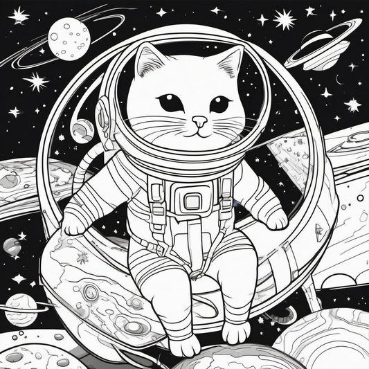 Coloring Page preview of Cosmic Cat Exploration - Coloring Page